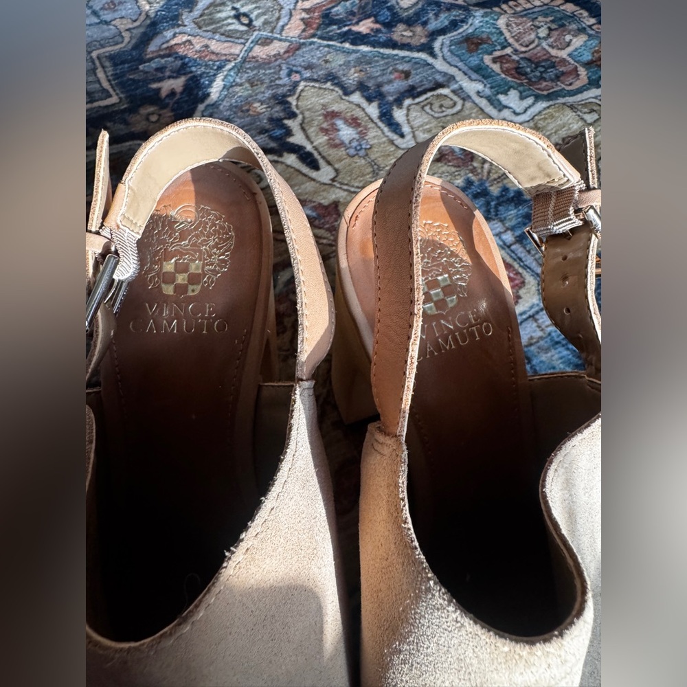Vince Camuto Taupe Suede Platform Clogs with Studded Trim - Picture 4 of 5